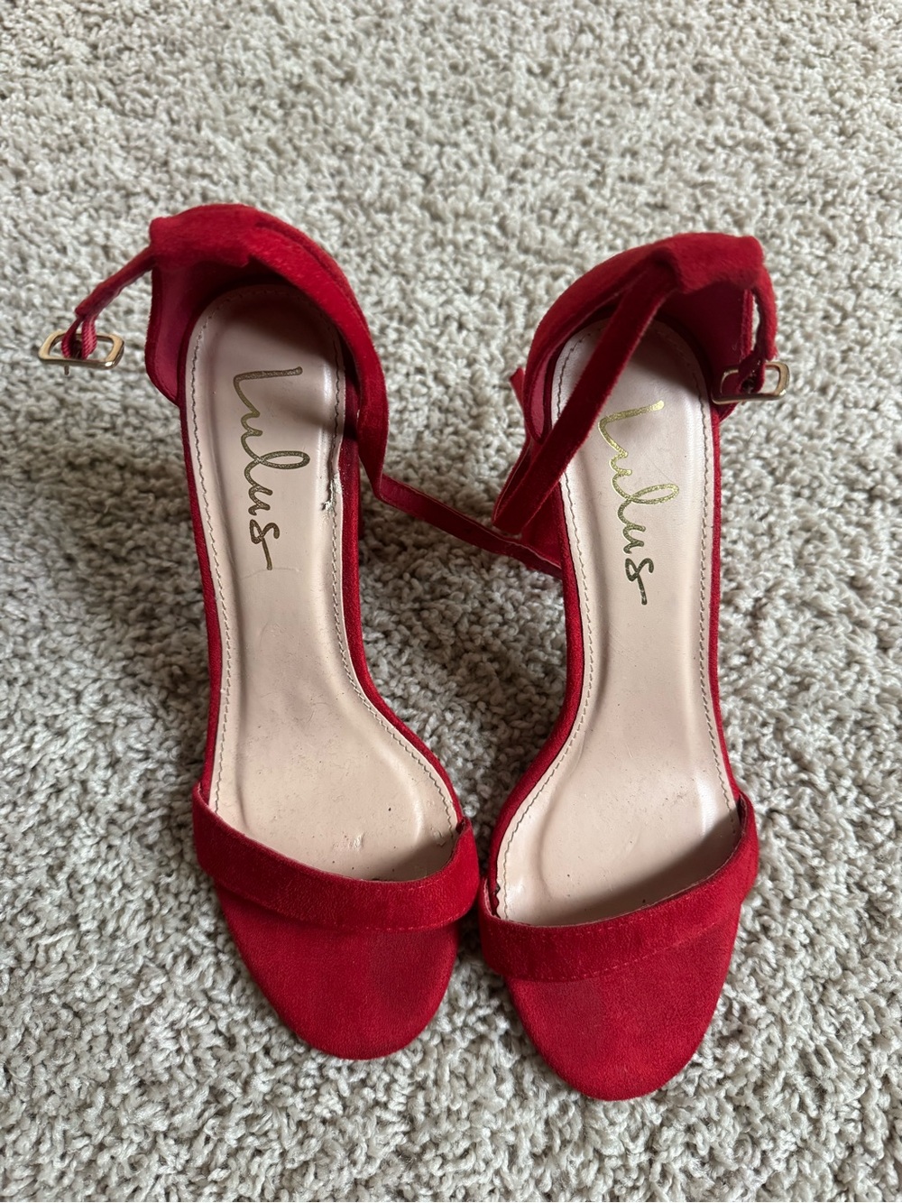 Lulu's Red Suede Open-Toe Ankle-Strap Heels